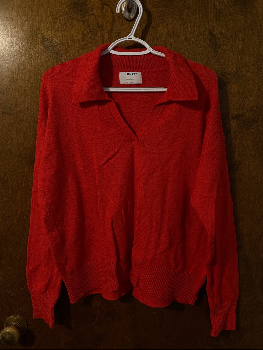 Old Navy Women's Bright Red V-Neck Collared Sweater
